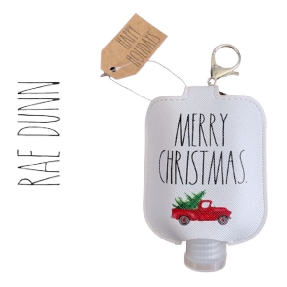 RAE DUNN🎄Merry Christmas Truck Hand-Sanitizer Holder With Travel Bottle NWT - Picture 1 of 3